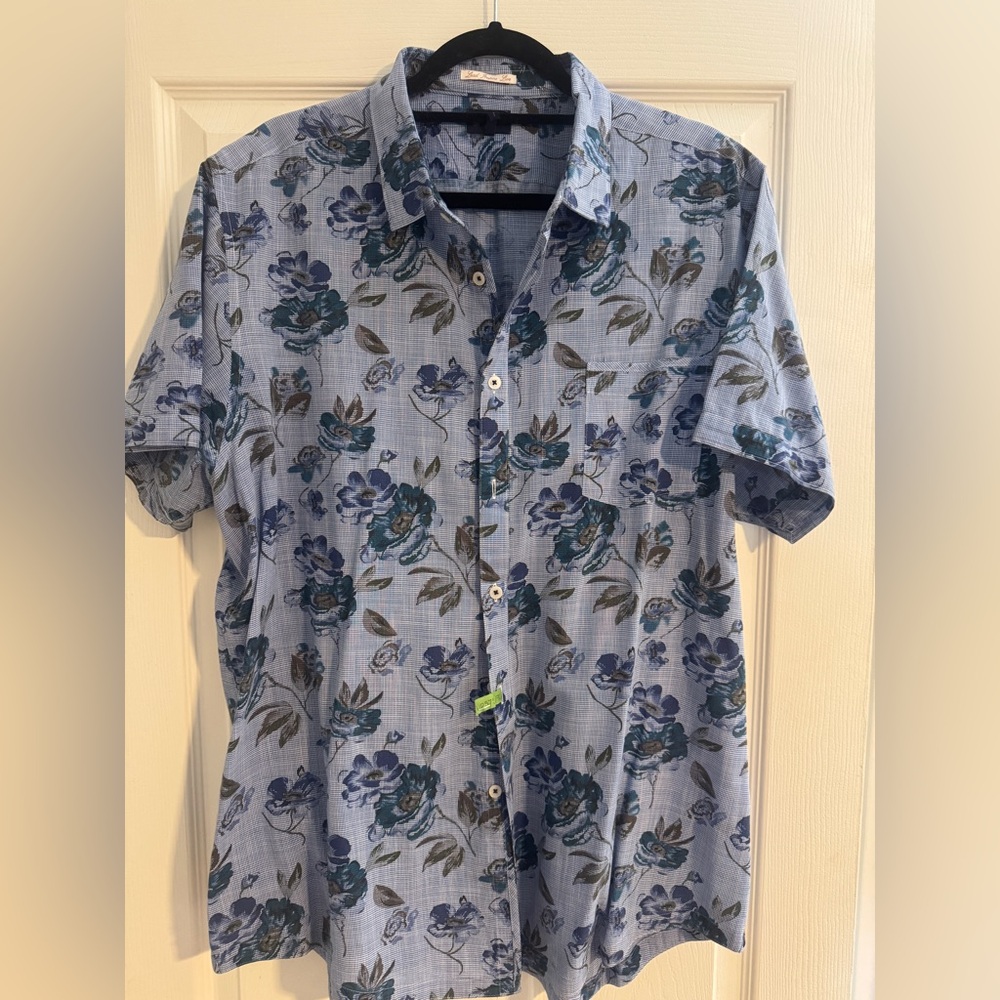 Short-Sleeve Blue Floral Men's Shirt